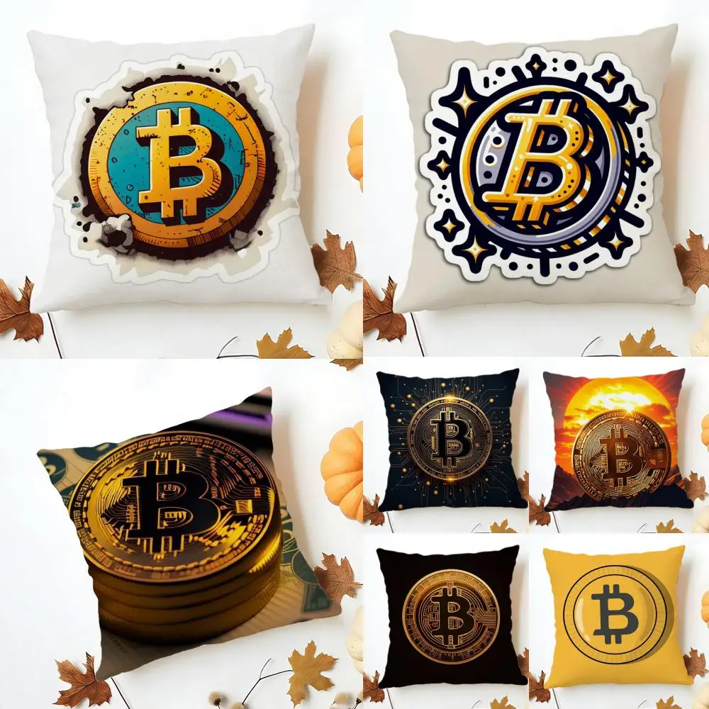 Bitcoin Cryptocurrency Btc Cushion Cover Washable Linen Pillowcase Soft  for Sofa Bed Cozy Home Room Decor