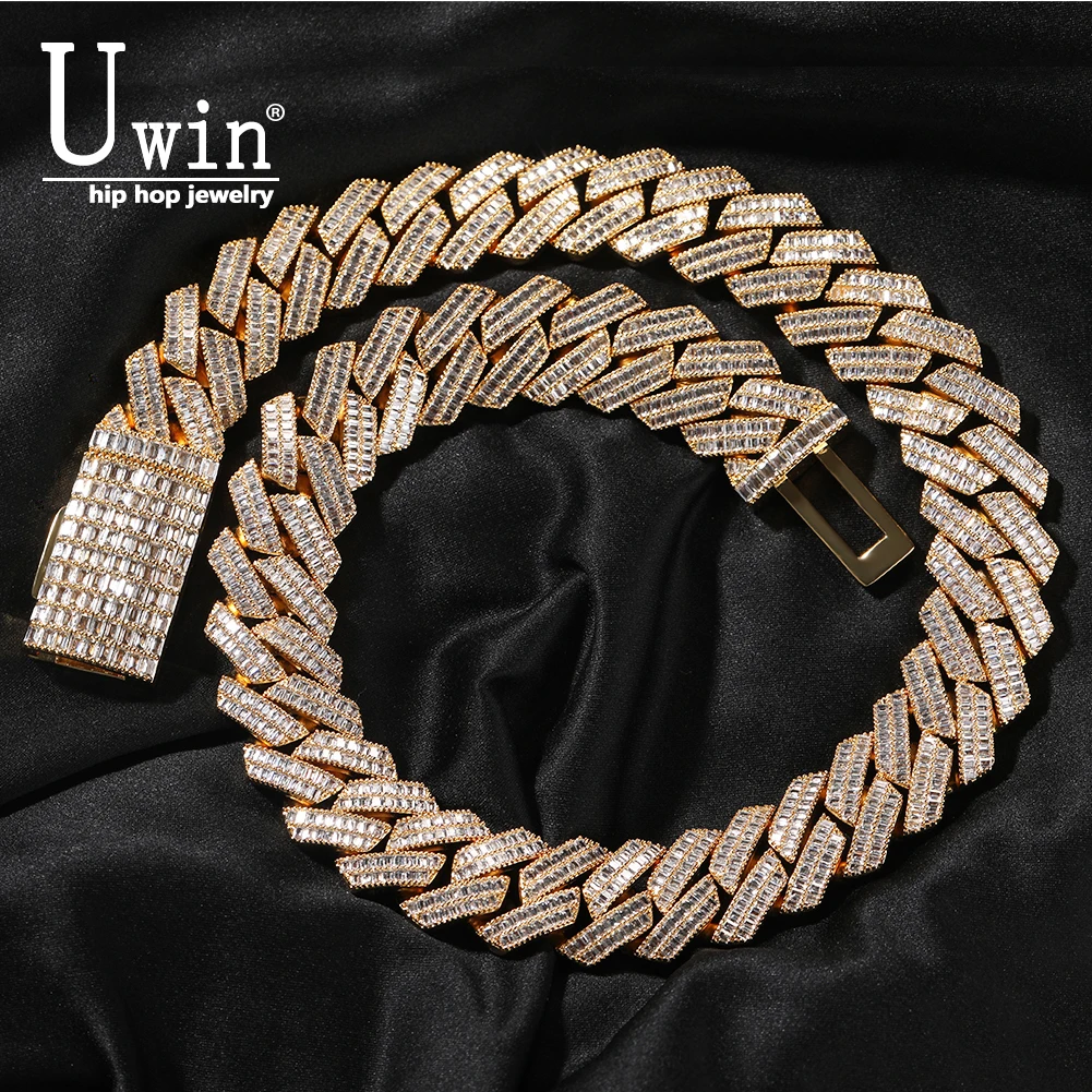 

Uwin Baguette CZ Cuban Chain 20mm Big Necklace Buckle Full Paved Iced Out Bling Cubic Zirconia HipHop Jewelry Women