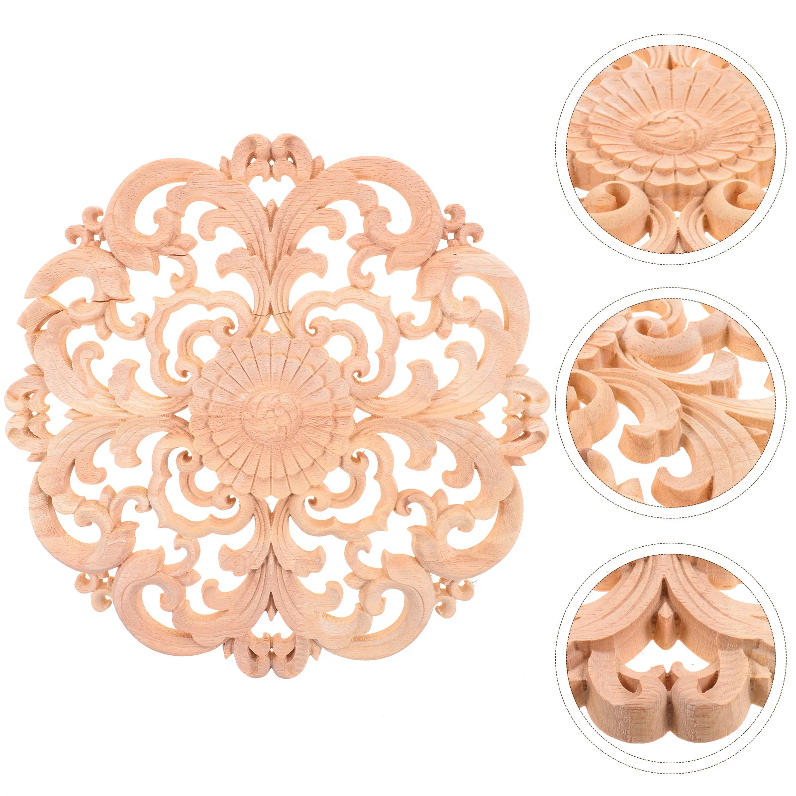 

30Cm Natural Carved Applique Round Decorative Corner Onlay For Furniture Doors Walls Unpainted Solid Wood Ornament Vintage Style