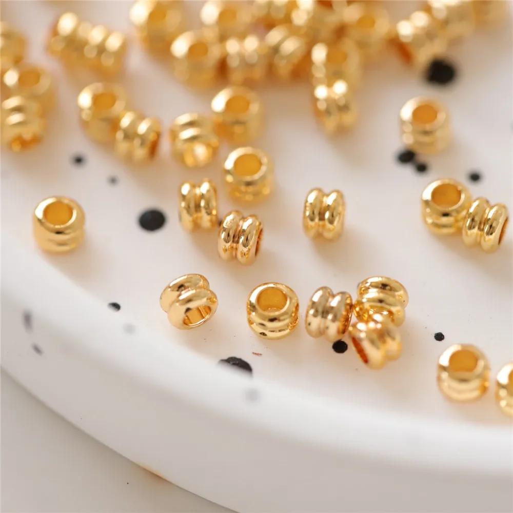 Copper-plated Gold 3-color Simple Straight-hole Double-ring Beads Loose Beads DIY Necklace Bracelet Handmade Charm Accessories