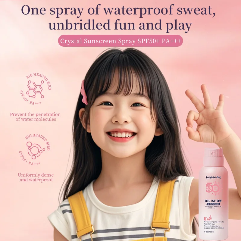 100ml 2 Pcs Sunscreen Spray Cream SPF50 Sun Resistance, UV Protection, Refreshing Student Body, Waterproof and Sweat-proof