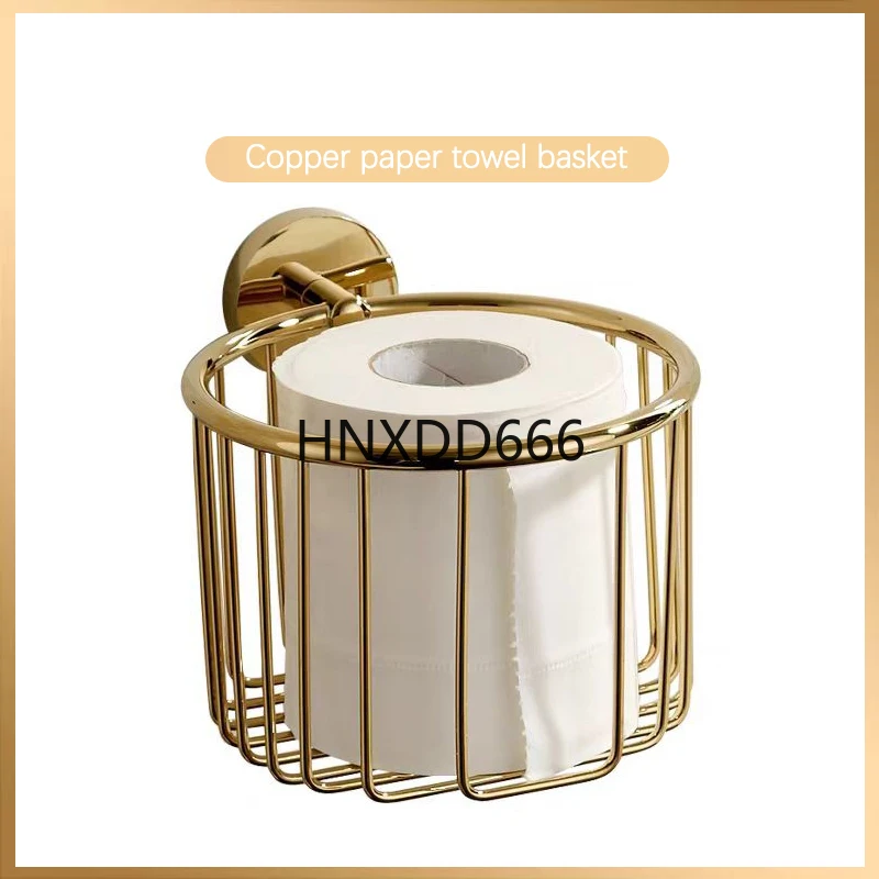 

All copper gold light luxury paper basket toilet tissue holder perforation-free toilet roll paper storage rack wall hanging pape