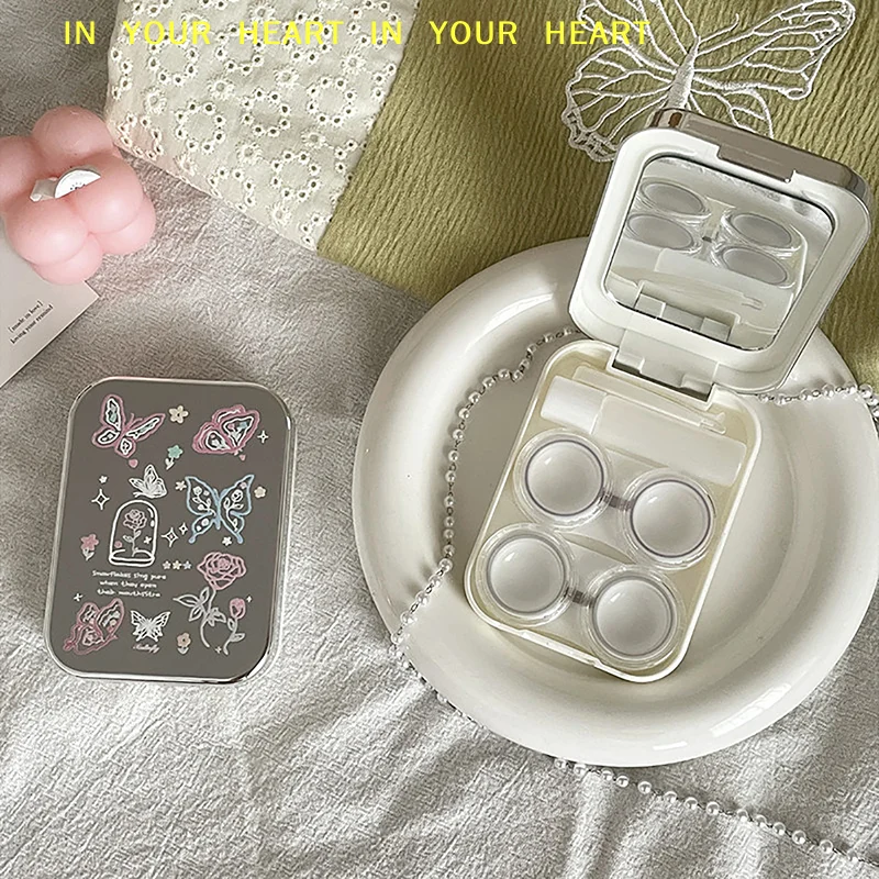 【X】Two Pack Contact Lens Case For Girls Portable Mini Contact Lens Box Contact Lens Container Soak Storage Kit