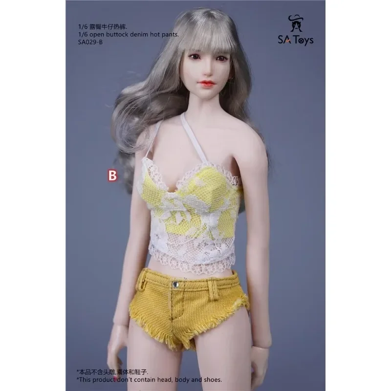 1/6 Scale SA029 Female Lace Vest with Hipless Denim Hot Pants Soldier Clothes Model for 12