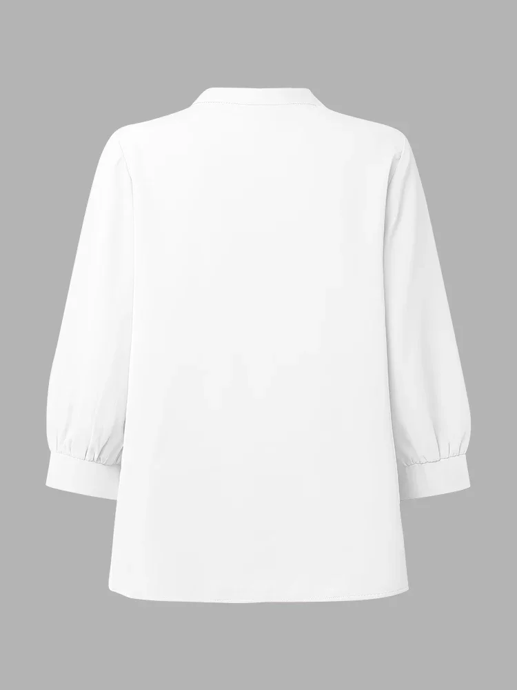 

Women Fashion Blouse ZANZEA 3/4 Sleeve Casual Solid Color Tops 2025 Autumn V-Neck Loose Blusas Femininas Streetwear Work Tunic