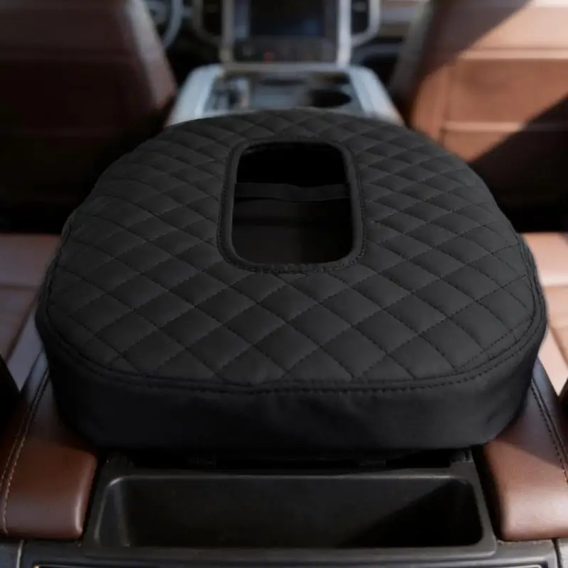 Center Console Guard Cover in Black PU Leather with Quilted Pattern, Gathered Elastic and Installation That Requires No