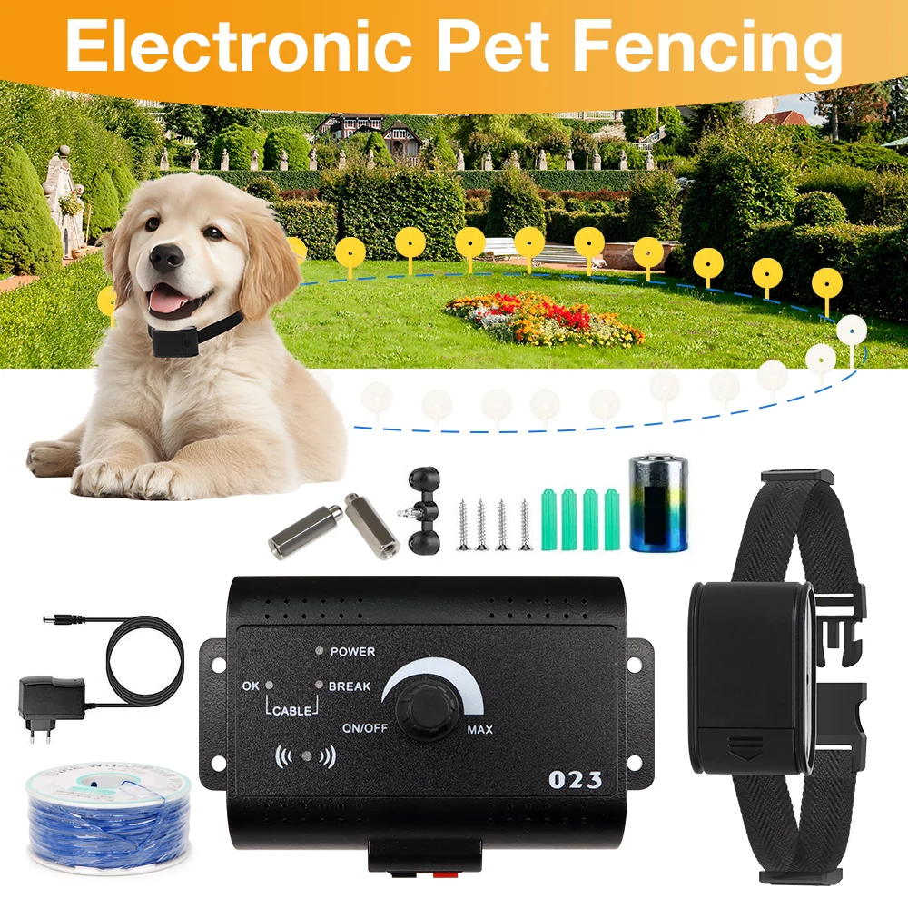 023 Dog Electric Fence Shock Training Collar Electronic Pet Fencing System Adjustable Control Range Wired Containment System