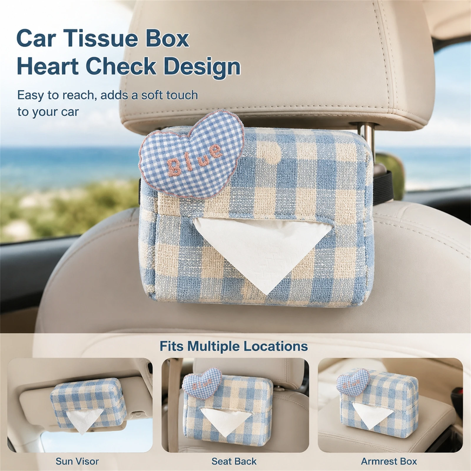 Cartoon Tissue Box Holder Cute 3D Heart Tissue Boxes Bracket Auto Armrest Box Car Seat Back Car Decorations Car Tissue Holder
