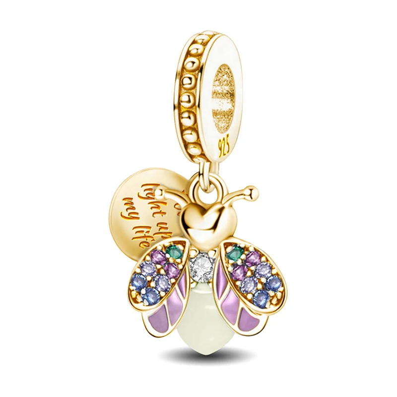 925 Sterling Silver Firefly Love Heart Golden Series Charms Fit DIY Making Bracelet Necklace Gift High Quality Fine Jewelry