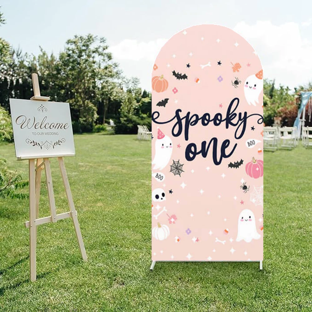 Mockika زينة استحمام الطفل خلفية قوسية مخيطة مزدوجة كعكة الهالوين تحطيم الشبح الصغير خلفية عيد ميلاد سعيد