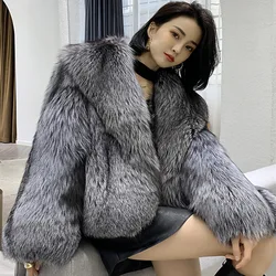 2022 jesień i zima nowy imitacja futra lisa płaszcz damski krótka modna, panie młodzi Silver Fox Fur Coat