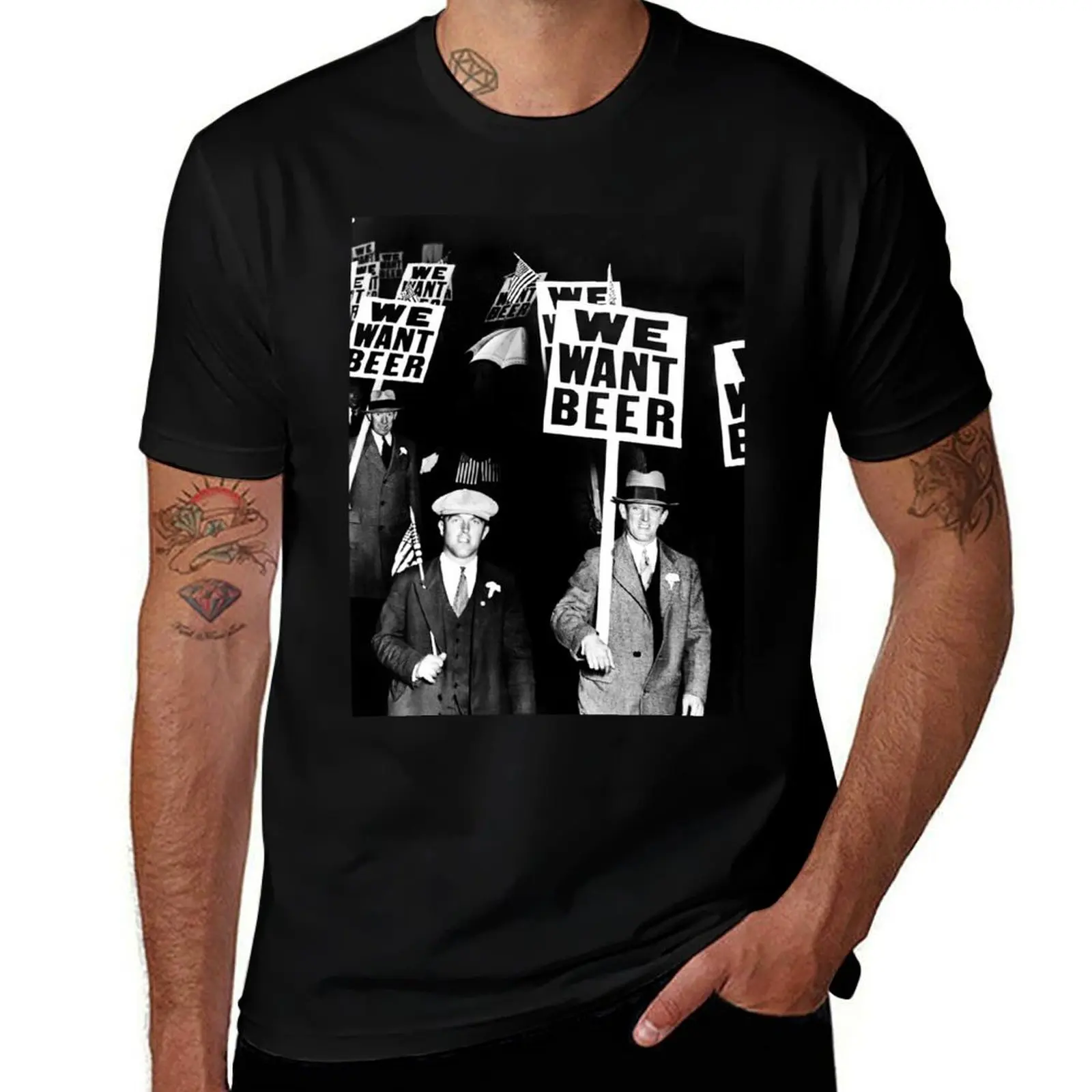 

We Want Beer, Black and White Vintage Prohibition Art T-Shirt hippie clothes aesthetic clothes men t shirts high quality