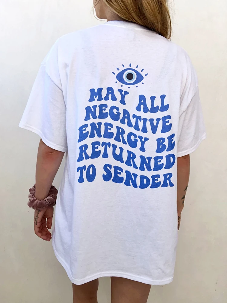 May All Negative Energy Be Returned To Sender Demon Eye Woman T-Shirts Trend Oversize Short Sleeve Casual O-Neck Womens Clothing