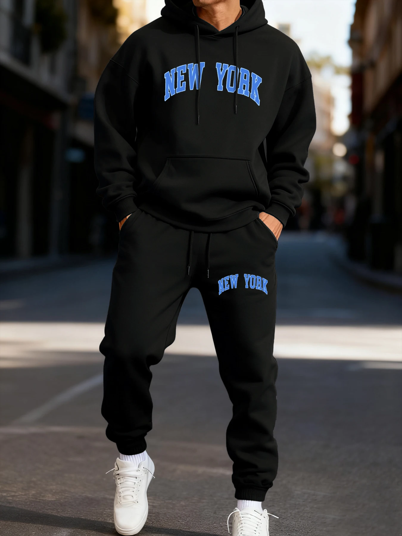 Street Fashion Of New York - 뉴욕 레터 블루 프린트 남성용 후디