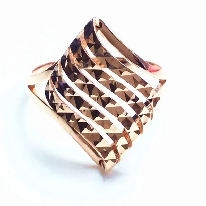 New 585 Purple Gold Plated 14K Rose Gold Geometric Hollow Rings for Women Opening Adjustable Fashion Unique Charm Party Jewelry