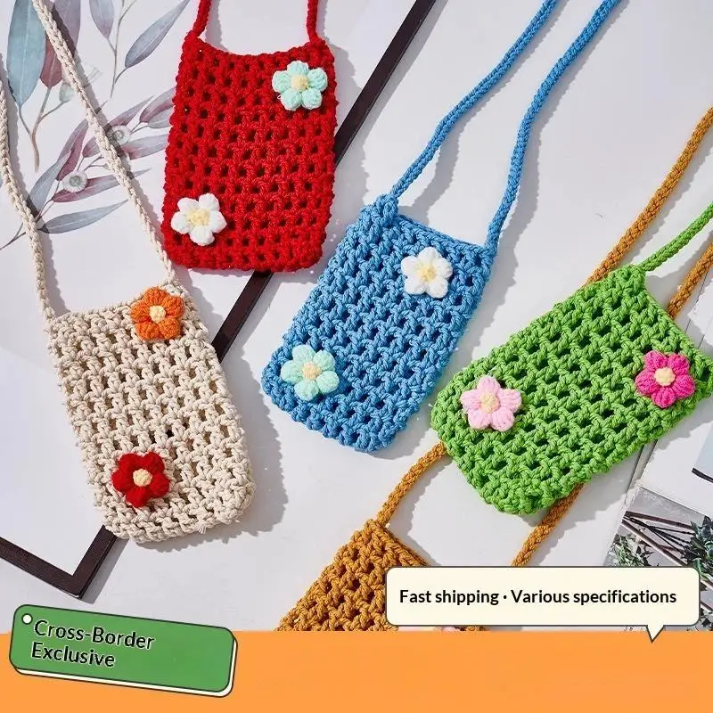 1Pc Hollow Knitting Multi-purpose Phone Bag Small Item Sundries Lightweight Braided Shoulder Handbag Crossbody Storage Bag