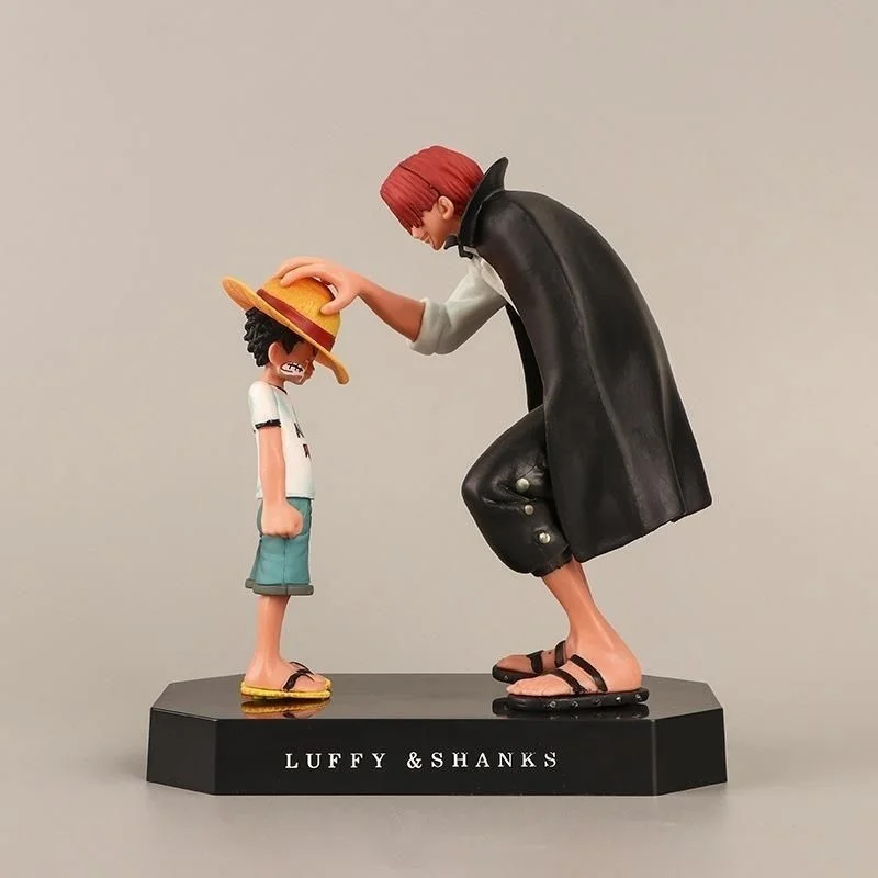 

Action Figure One Piece Handheld Red Haired Shanks Giving Straw Hat To Childhood Luffy Scene Handheld Doll Toy Ornament Gift Boy