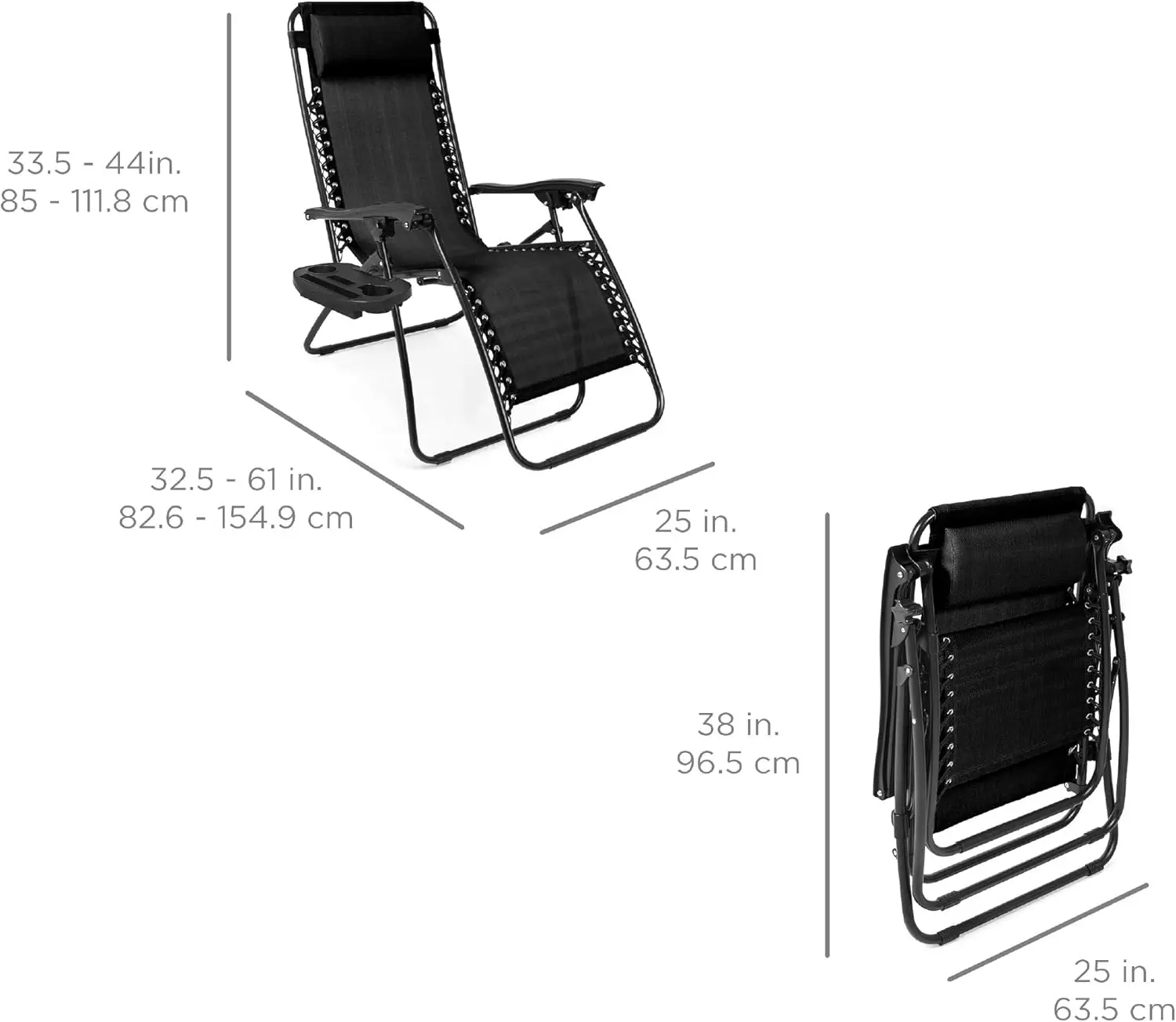 Choice Products Set di 2 poltrone reclinabili regolabili in rete d'acciaio a gravità zero con cuscini e vassoi portabicchieri - Nero