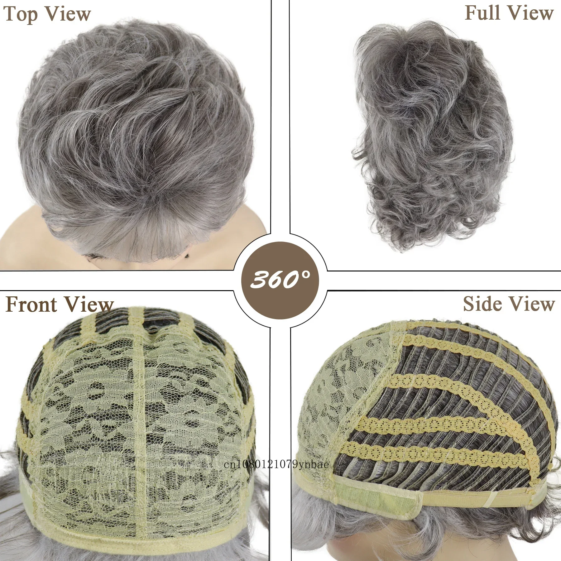 Wig Kostum Wanita Tua Sintetis untuk Wanita Wig Nenek Keriting Abu-abu Ombre Pendek Rambut Pesta Cosplay Ulang Tahun Tahan Panas