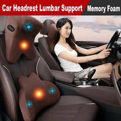 Car Electric Massage Headrest Lumbar Support Vibration Waist Lumbar Neck Pillow Backrest Cushion Car Seat Interior Accessories