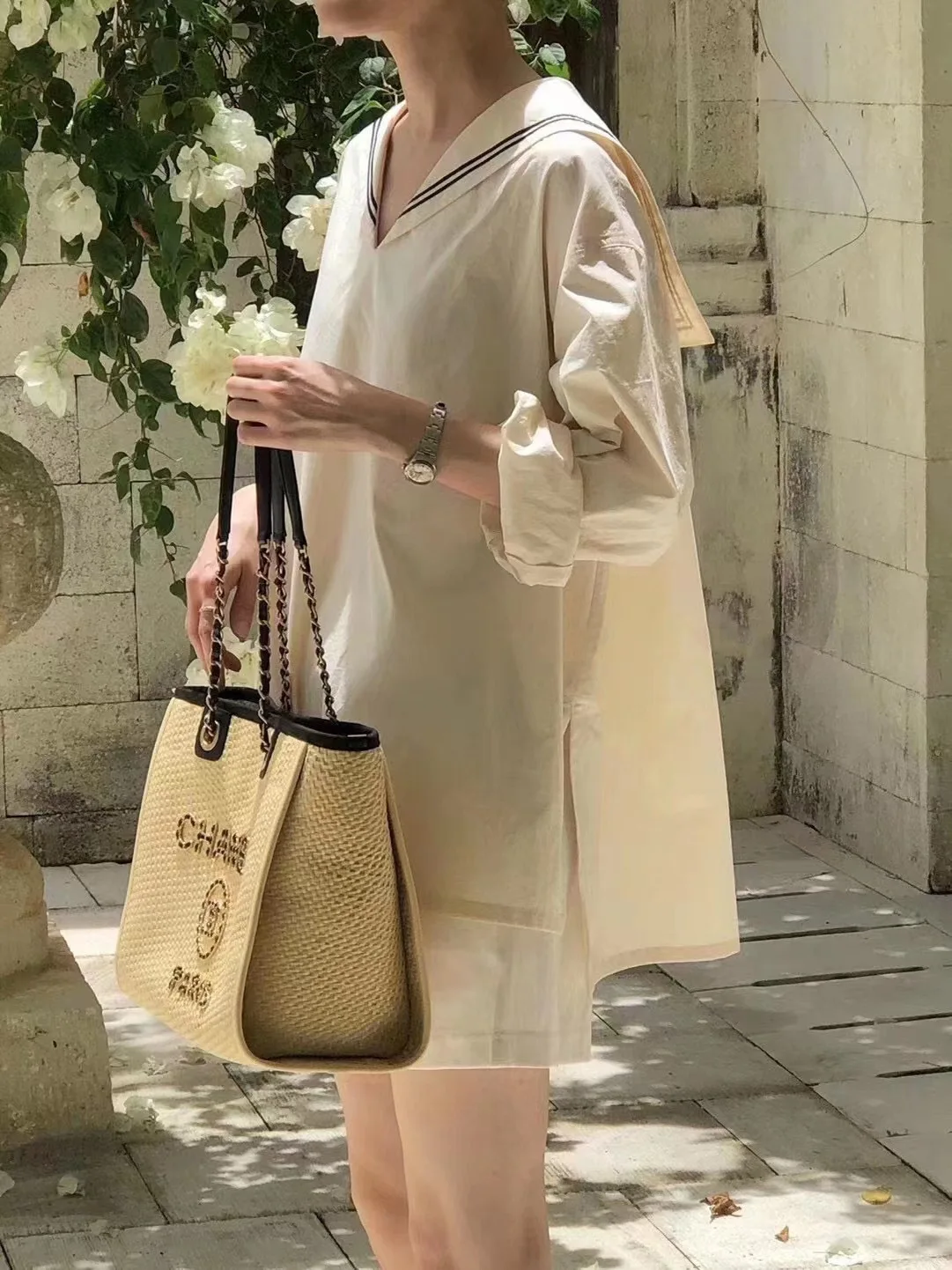 

Miss Candy Korean Sle Dongdaemun Loose Fit Slimming V-Ne Long Sve irt Women's Navy Wind Casual Commute Sle irt