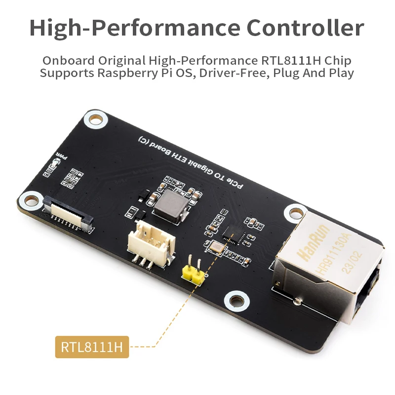 Raspberry Pi 5 PCIe para Placa Gigabit ETH (C), Plug and Play, Sem Driver, Chip RTL8111H, Adaptador PCIe com Placa Acrílica para RPi 5