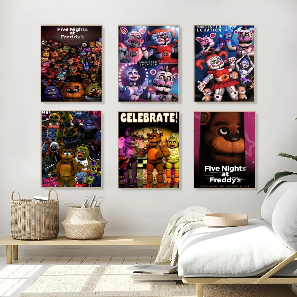 1PC Five Nights At Freddy's Poster Self-adhesive Art Waterproof Paper Sticker Coffee House Bar Room Wall Decor