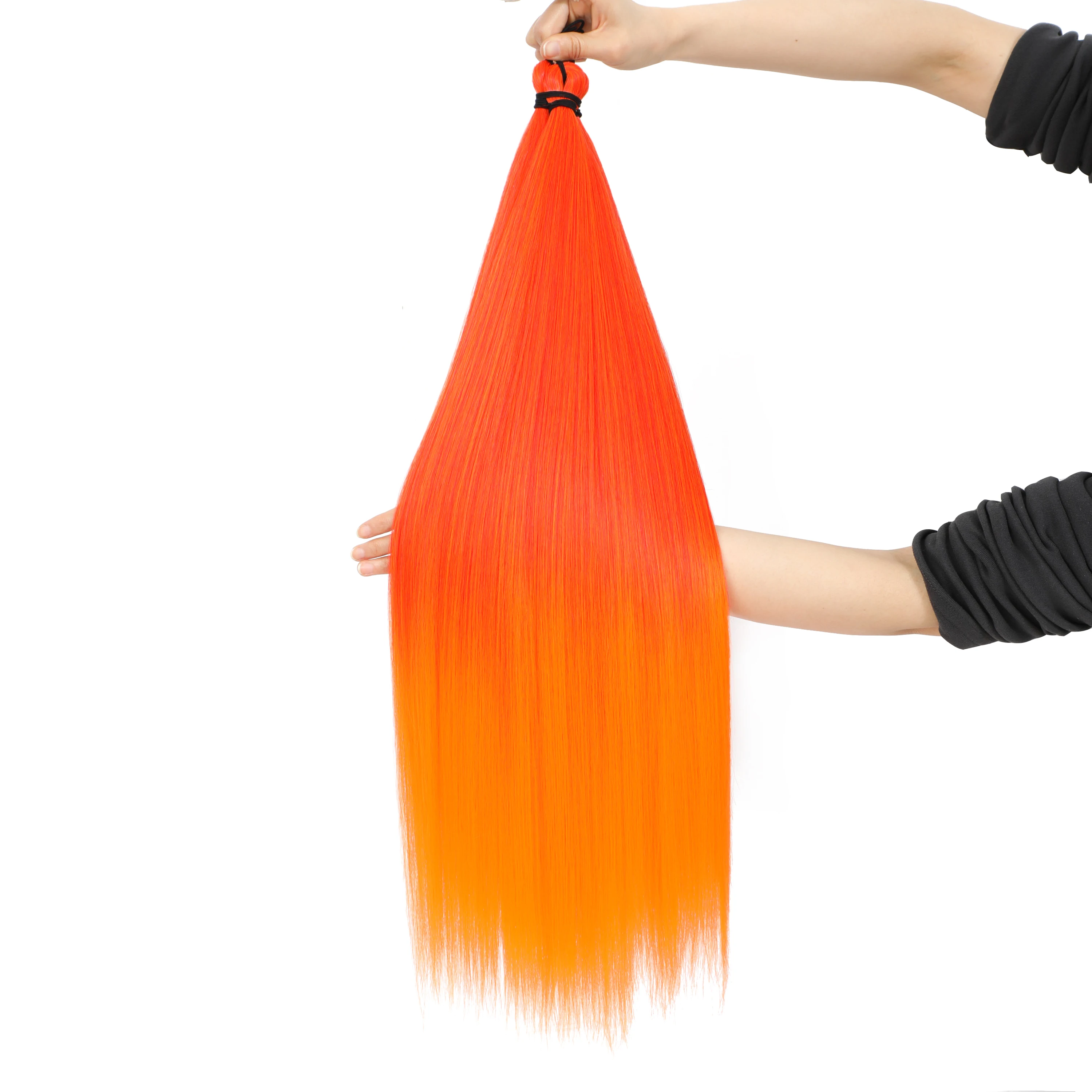 28 "300 جرام الوردي مستقيم الكروشيه الشعر حزم جدائل شعر صناعية ذيل حصان الشعر الملونة الأزرق شقراء لينة الكروشيه وصلات شعر #2