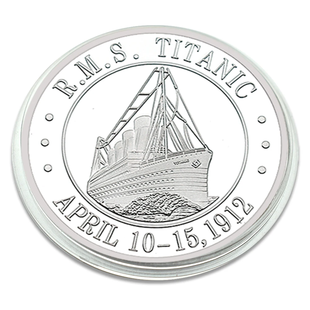 British RMS Titanic Silver Plated Challenge Coin April 10-15 1912 White Star Line Metal Medal with Plastic Case Craft Souvenir