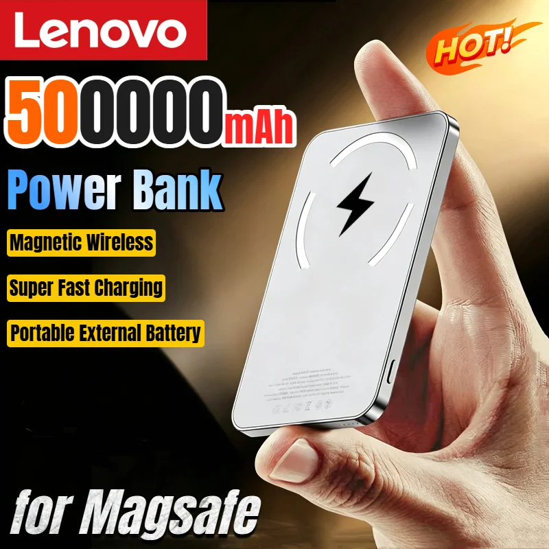 Lenovo Magnetische Powerbank 500000mAh Kabelloses Ladegerät Superschnelles Laden für Magsafe Externer Akku für iPhone 17/16/15/14