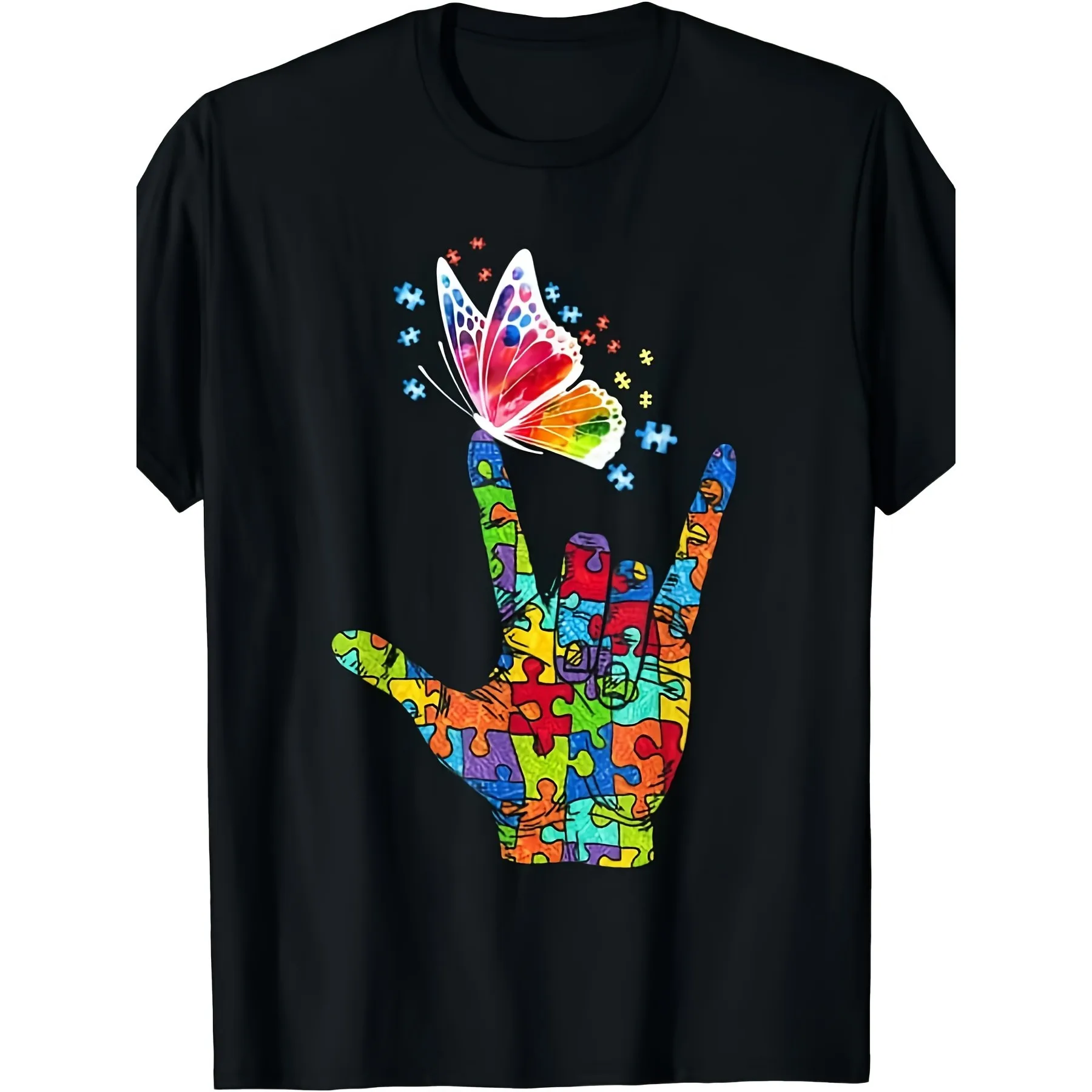 I Love You Sign Language Butterfly Autism Awareness Graphic Tee for Men