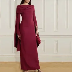 Long Sleeves Prom Dresses Boat Neck Sheath Evening Dress فساتين سهرة Long Sleeve Chiffon Formal Party Gown for WomenFloor Length