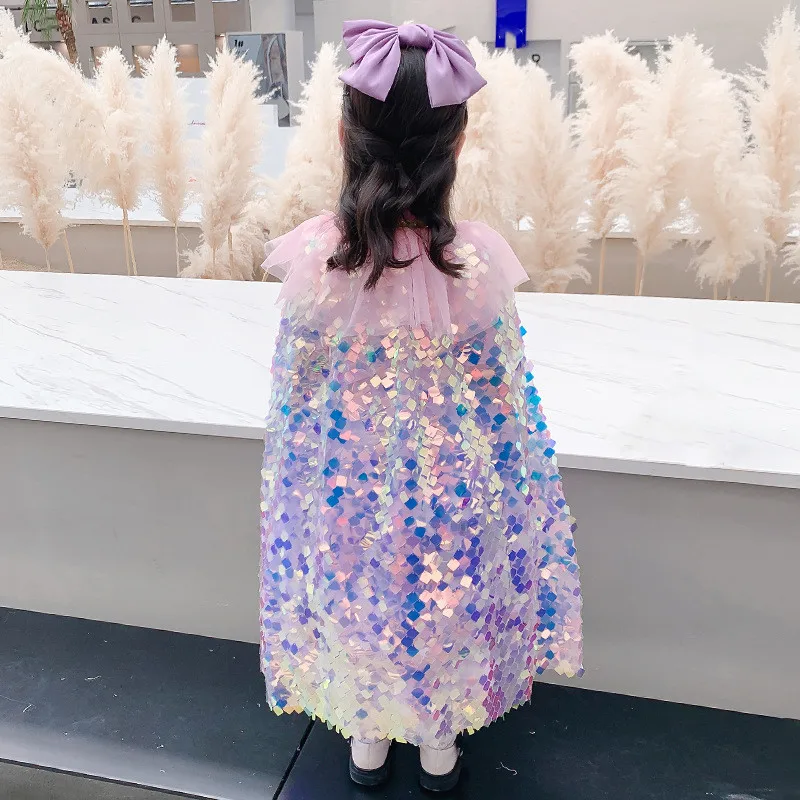 Halloween Girl's Cape Children's Clothing Sequins Cloak Cosplay Costume Shawl Coats Girl Poncho Performance Wraps Thin Jackets
