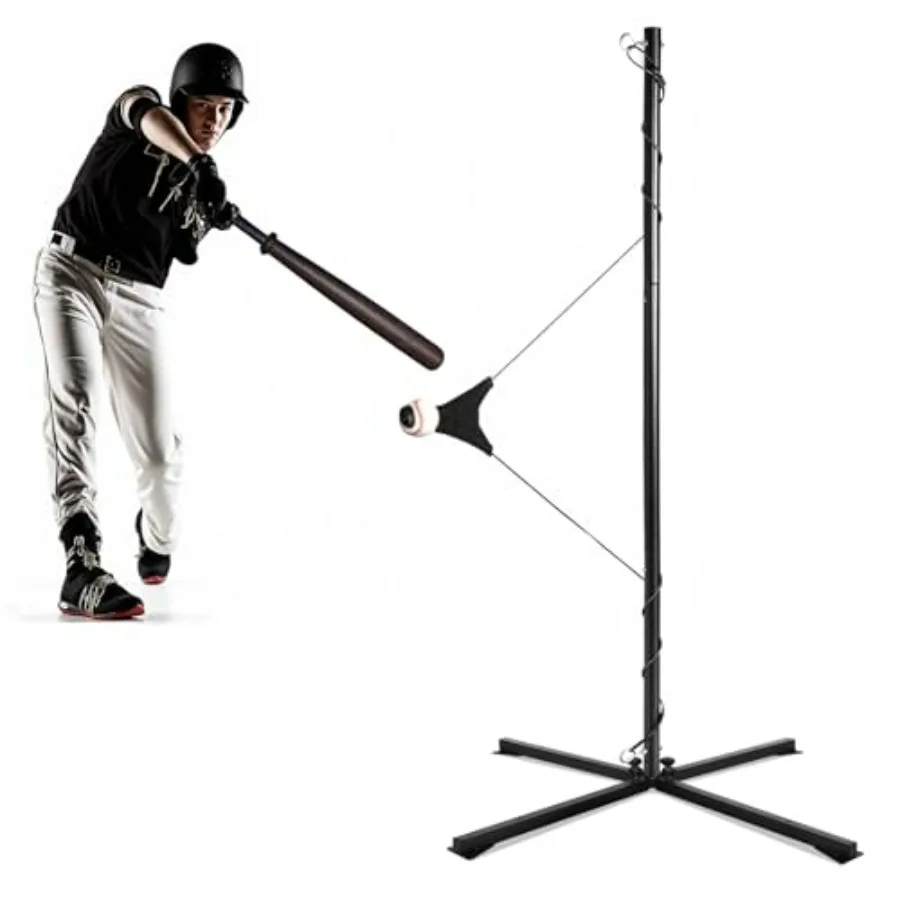 

Portable Baseball Softball Swing Trainer with Auto-Reset Adjustable Stand Real Ball for Solo Practice Improve Power and Speed B