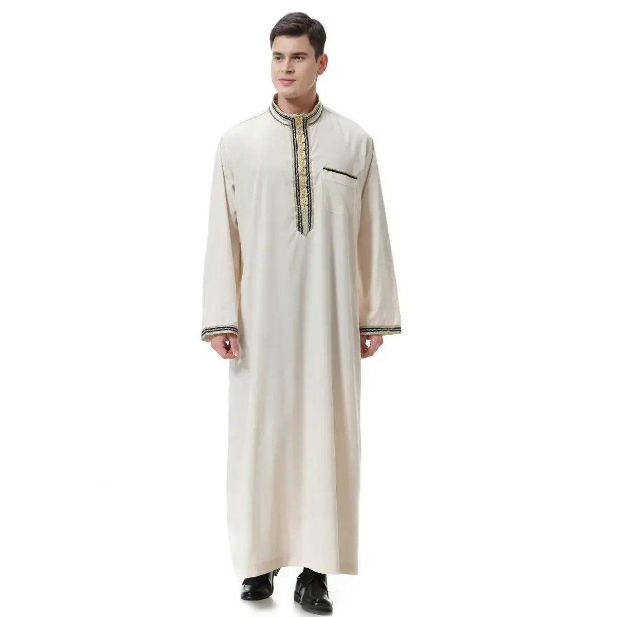 Caftano Thoub Jubba Thobe Uomo Abito musulmano Abaya Jubah Caftano Islam Salah Jalabiya Saudi Thawb Abbigliamento Abito Ramadan Medio Oriente