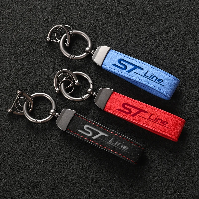 Car Sports High Quality Leather Keychain For Ford ST Focus x 2 3 FIESTA Kuga ESCAPE Vignale Mondeo EcoBoost Kuga Auto Keychain