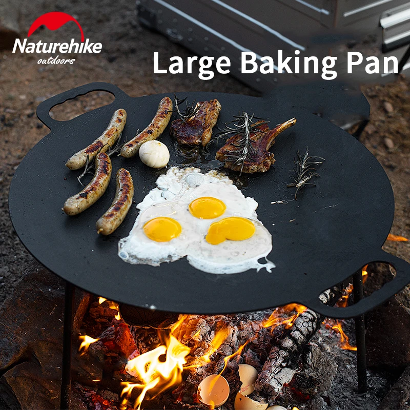 Naturehike Outdoor 1.3KG Large Baking Pan Camping Barbecue Picnic Cast Iron Cookware Frying Baking Uniform Heating Barbecue Tool