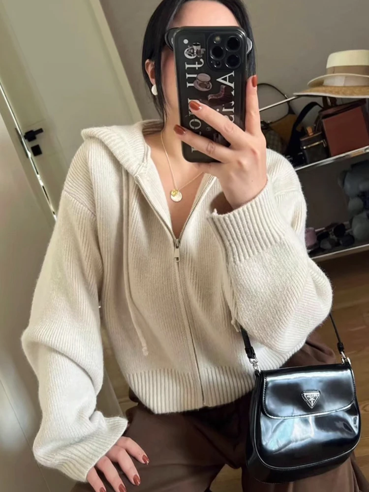 

Осень 2024, новый женский высококачественный свитер с ленивым верхом, джет, американский вязаный открытый кардиган, милый свободный крой, теплый Thiened Lo...