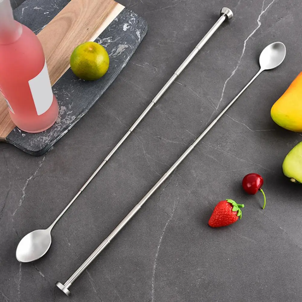 14.8-44cm Retractable Spoon Stainless Steel Telescopic Spoon Extendable Handle Tableware Supplies For Barbecue Toasting Dessert