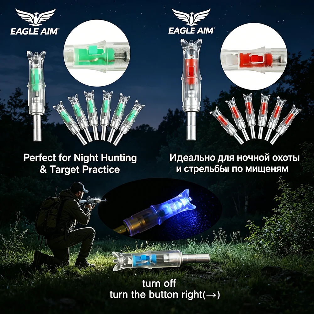 6PCS LED Lighted Archery Nocks for Cross bow Bolts, Glow in Dark for Hunting & Target Shooting