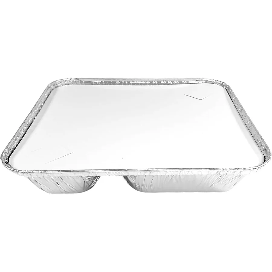 Sartén grande para llevar de papel de aluminio oblungo de 3 compartimentos con tapa de tablero para alimentación superior, bandeja para cena de TV, Ideal para preparación de comidas