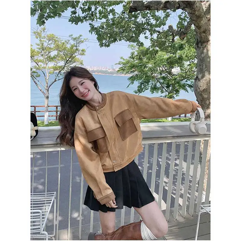 

Женская одежда, весенне-осенний модный корейский однотонный женский универсальный кардиган на молнии с карманами, тонкий кардиган, пальто с длинными рукавами, топ