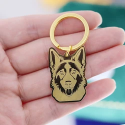 Trendy Gold Plated German Shepherd Dog Keychain for Women Men Jewelry Pet Lucky Charms Kids Gifts Stainless Steel Accessories