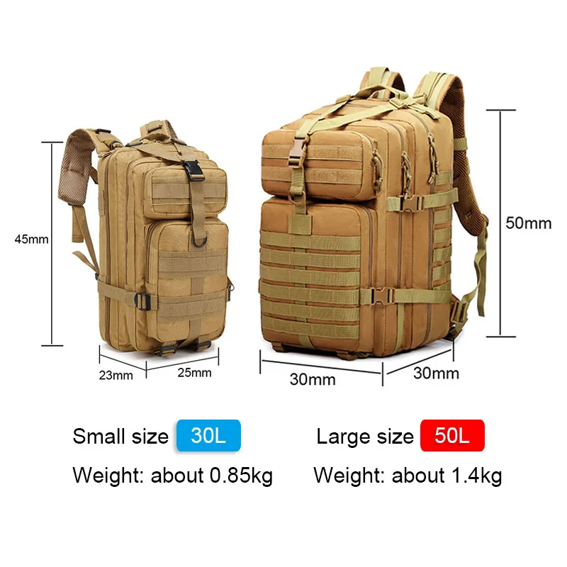 Backpack 50L Large Capacity Camping Man Rucksacks Tactical Hunting Nylon Bags For Sport Trekking Waterproof Pack