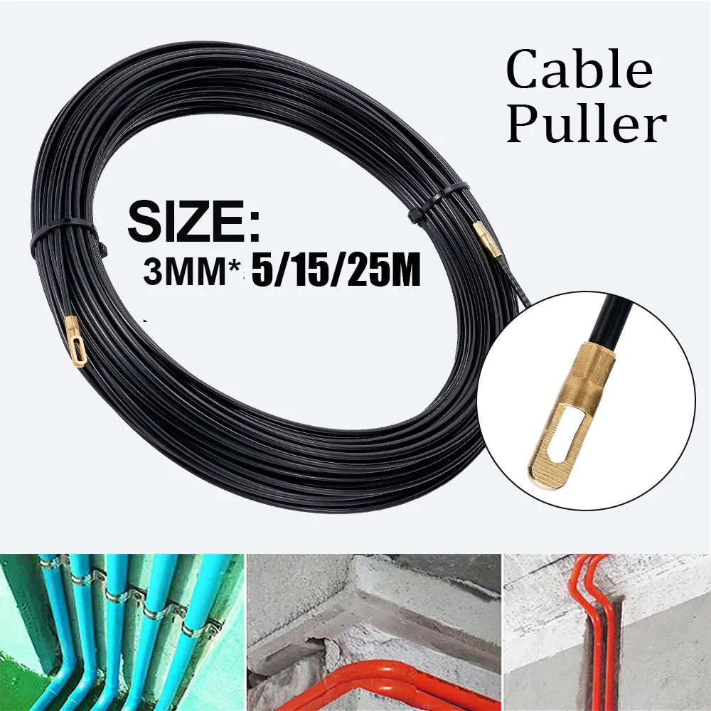 3mm 5M-25M Cable Puller Guide Push Puller Nylon Wall Wire Lead Electrician Spring Tape Conduit Threader Puller Wiring Aid Tool