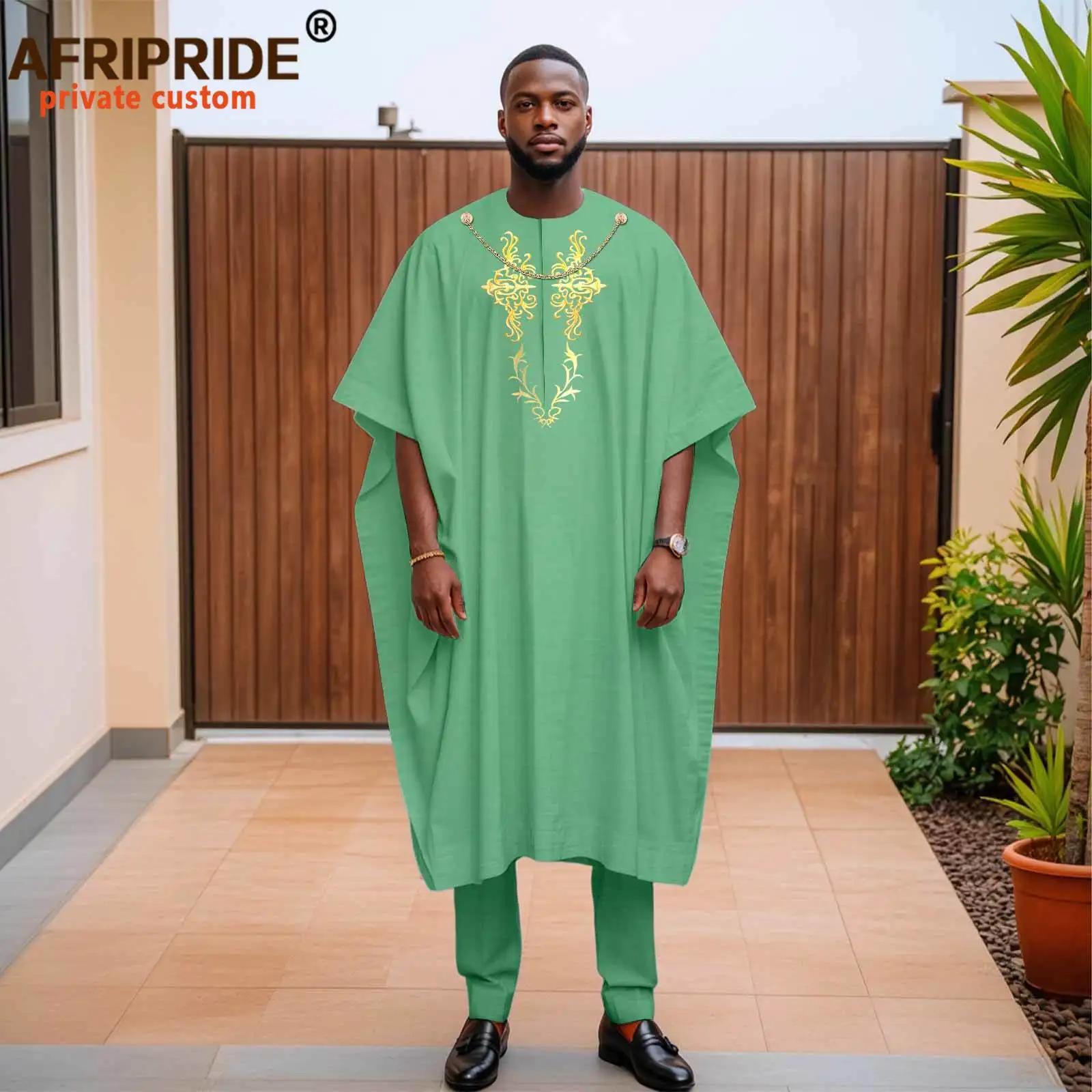 African Clothes for Men Embroidery Chain Agbada Robes Shirts and Pants 3 Piece Set Dashiki Outfits for Wedding Evening 2516115