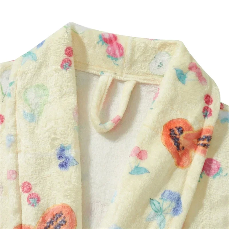 Túnica de flanela feminina com cinto, roupa de dormir, estampa floral, roupão de gola xale, quimono, pijama quente, roupas de inverno
