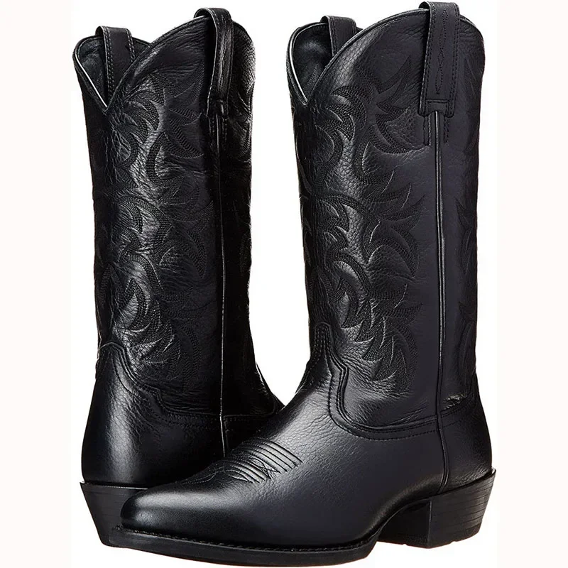 Bottes de moto en cuir PU pour hommes, mi-mollet, Western Cowboy, Totem, talon temporel, mode, conçu, extérieur, automne, mâle, 2024