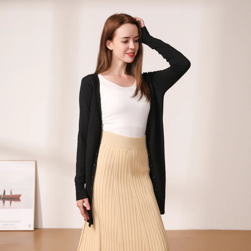 Knitted Ladies Sweaters Cardigan Female V-neck Women\'s Coat Spring 2025 Black Outerwear Jersey Clothing Korean Fashion Style