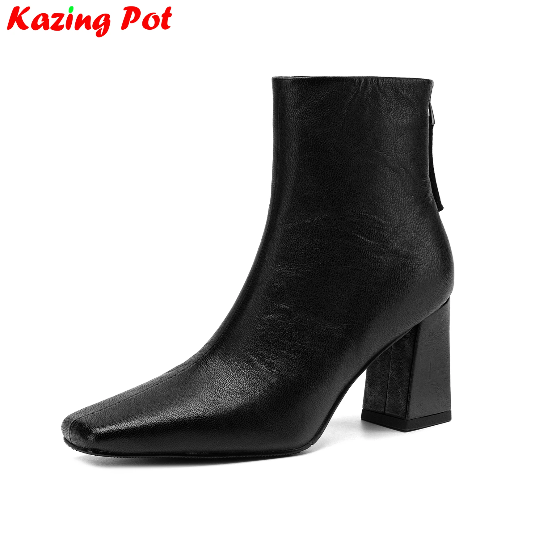 2026 Plus Size 34-41 Cow Skin Square Toe High Heels Basic Modern Boots Warm Winter Shoes Dating Casual Concise Party Ankle Boots